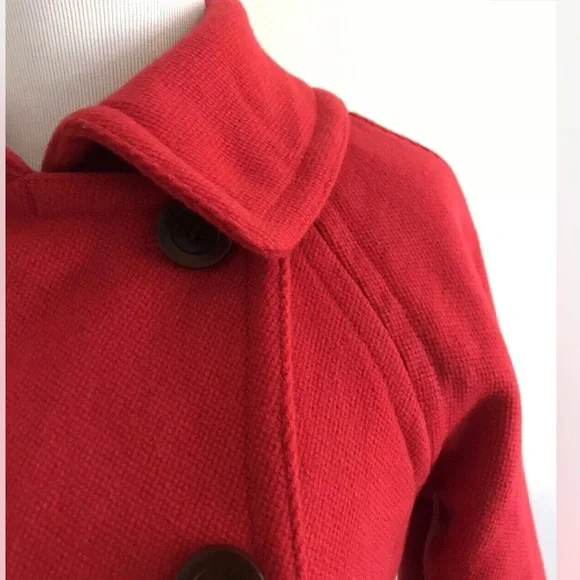 J.Crew | Bell Sleeves Double Breasted Belt Pea Coat Womens Size 2 Red Wool Blend - Picture 6 of 9